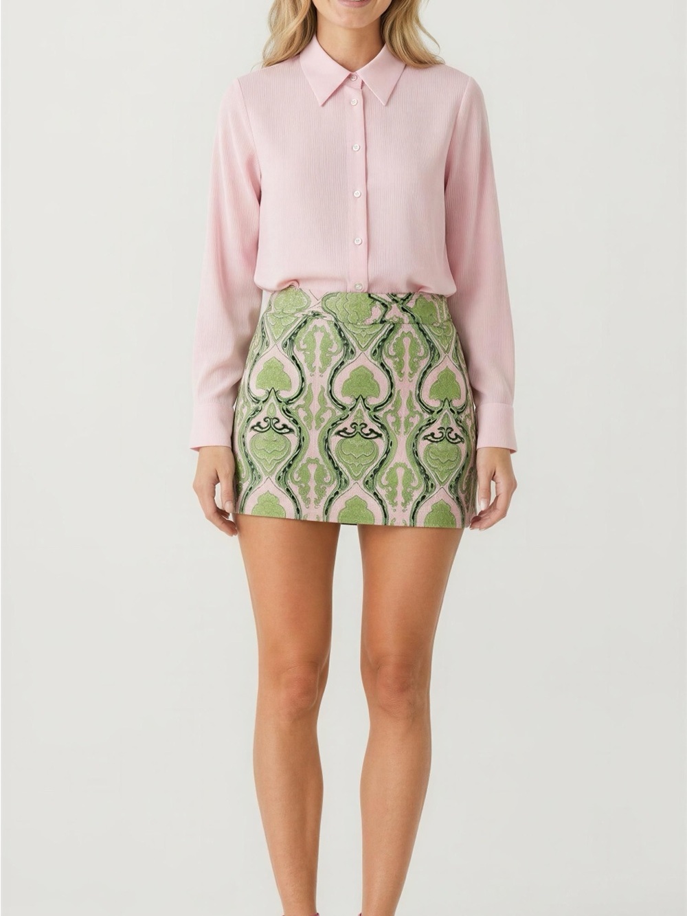J. Crew Pink & Green Patterned Mini Skirt